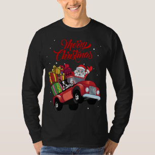 Boston Terrier With Santa Claus In Red Truck Dog T-Shirt
