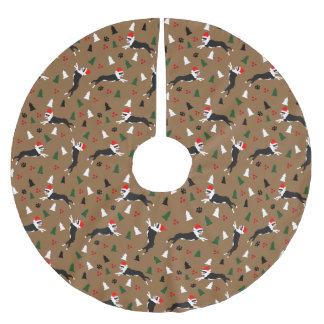 Boston Terriers Christmas Santa Hat Rustic Holiday Brushed Polyester Tree Skirt