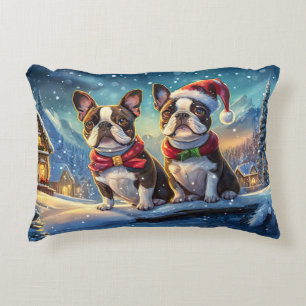 Boston Terriers Holiday Design By Rich AMeN Gill Accent Pillow