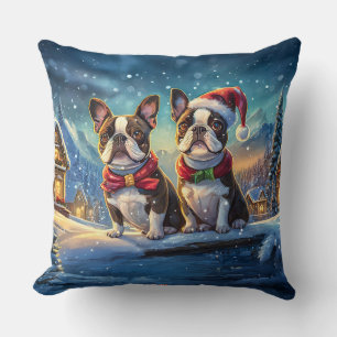 Boston Terriers Holiday Design By Rich AMeN Gill Throw Pillow