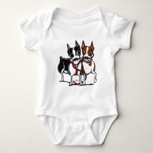 Boston Terriers Leashed Baby Bodysuit