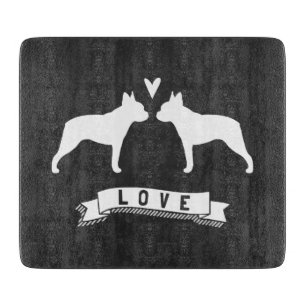 Boston Terriers Love - Dog Silhouettes with Heart Cutting Board