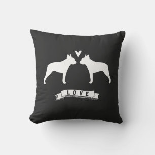 Boston Terriers Love - Dog Silhouettes with Heart Throw Pillow