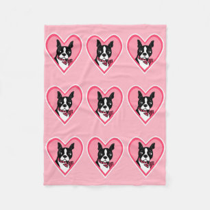 Boston Terriers Love Hearts Pattern Fleece Blanket
