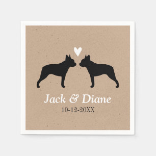 Boston Terriers Wedding Couple with Custom Text Napkin