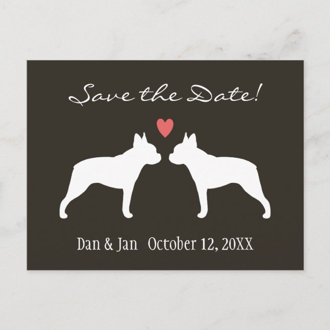 Boston Terriers Wedding Save the Date Announcement Postcard (Front)