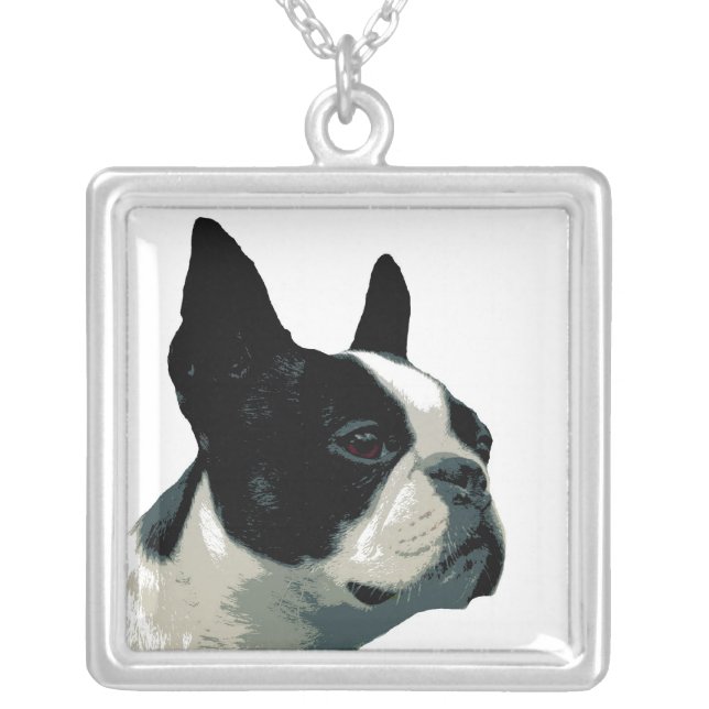Boston Terrior Silver Plated Necklace (Front)