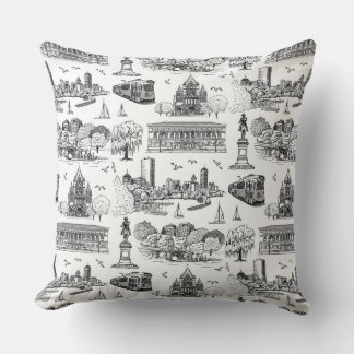 Boston Toile (Anniversary Ed.) Black/White Throw Pillow