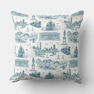 Boston Toile (Anniversary Ed.) Blue/White Throw Pillow
