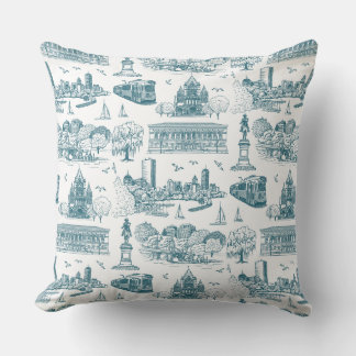 Boston Toile (Anniversary Ed.) Blue/White Throw Pillow