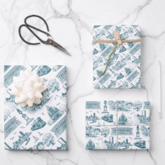 Boston Toile (Anniversary Ed.) Blue/White Wrapping Paper Sheet