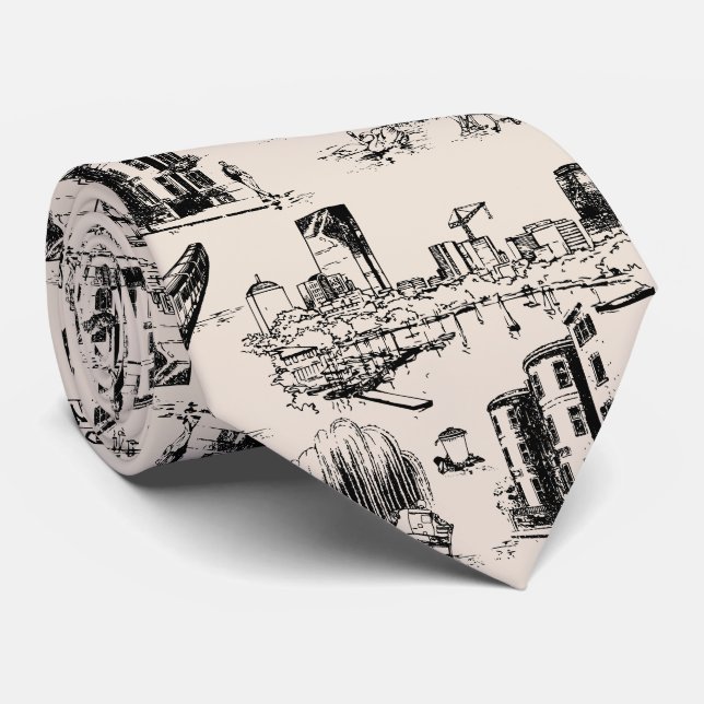 Boston Toile Black and Cream Neck Tie (Rolled)