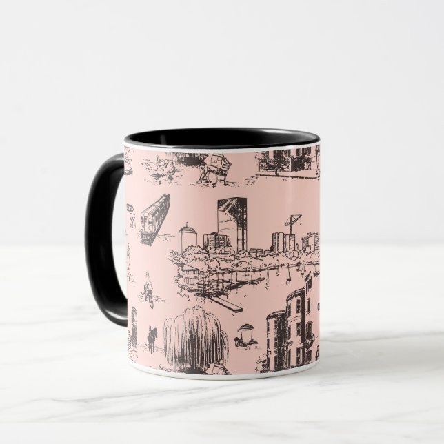 Boston Toile Black and Pink Mug (Front Left)