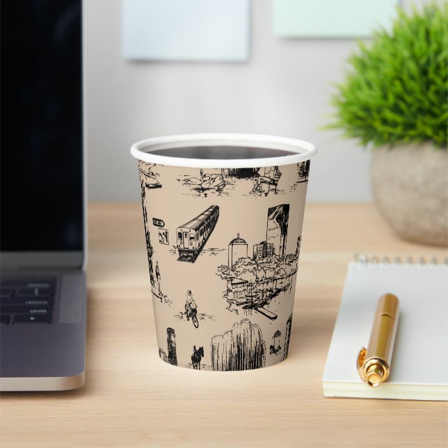 Boston Toile Black and Tan Paper Cups (Insitu)
