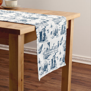 Boston Toile Black and White Short Table Runner