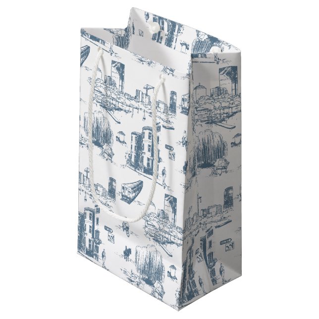 Boston Toile Blue Gift Bag (Front Angled)