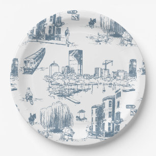 Boston Toile Blue Paper Plate