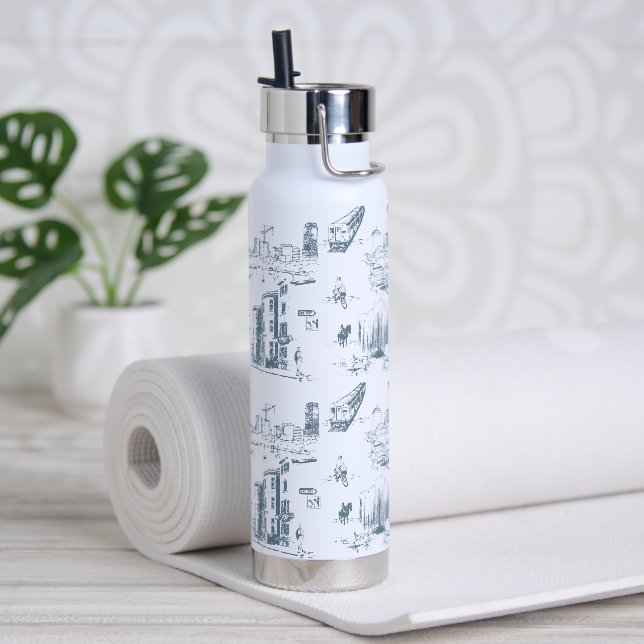 Boston Toile Blue Water Bottle (Yoga)