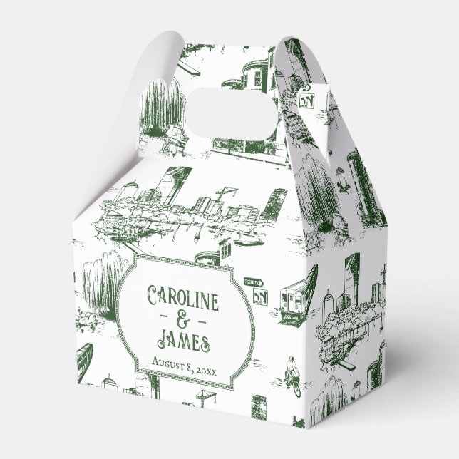 Boston Toile Evergreen Personalized Favour Box (Front Side)