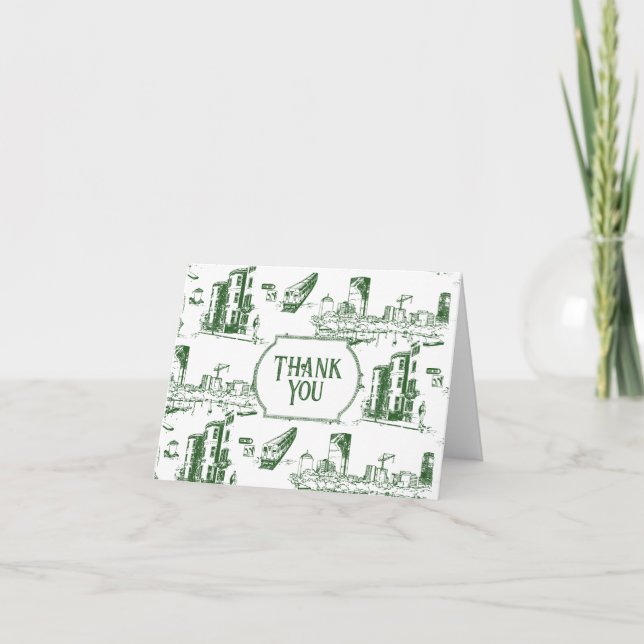 Boston Toile Forest Green Carte de remerciements (Devant)