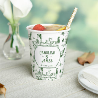 Boston Toile Forest Green Personalized Paper Cup