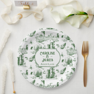 Boston Toile Forest Green Personalized Paper Plate