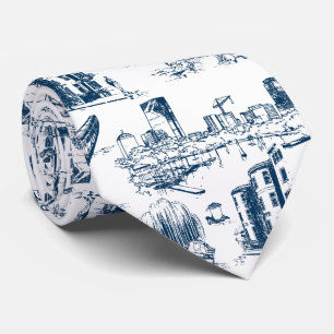 Boston Toile Marine et Cravate blanc