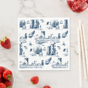 Boston Toile Navy and White Napkin