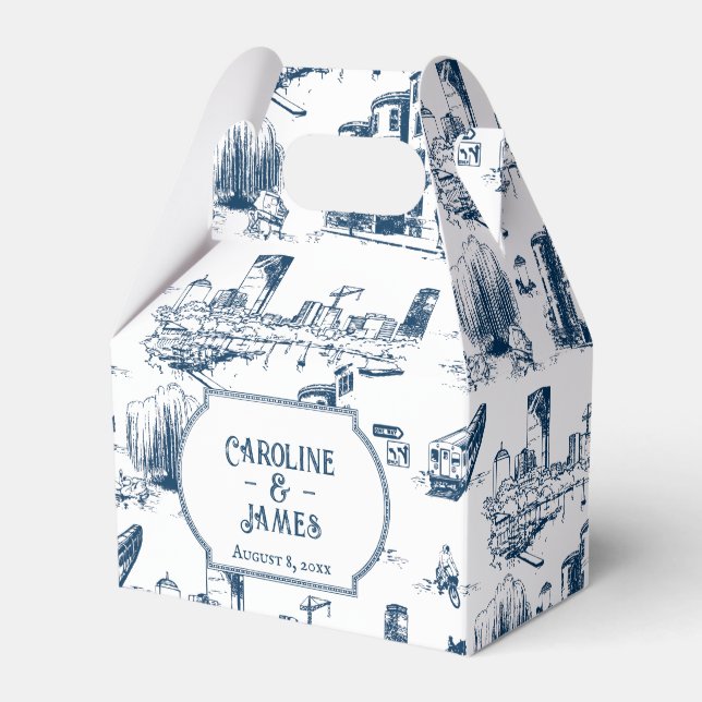 Boston Toile Navy Personalized Favour Box (Front Side)