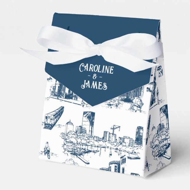 Boston Toile Navy Personalized Favour Box (Front Side)