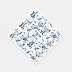 Boston Toile Navy Personalized Paper Napkins