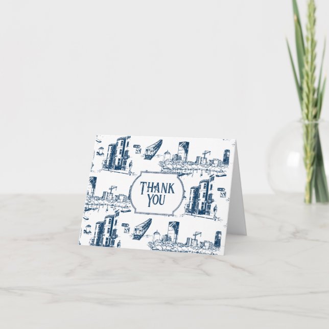 Boston Toile Navy Personalized Thank You Card (Front)