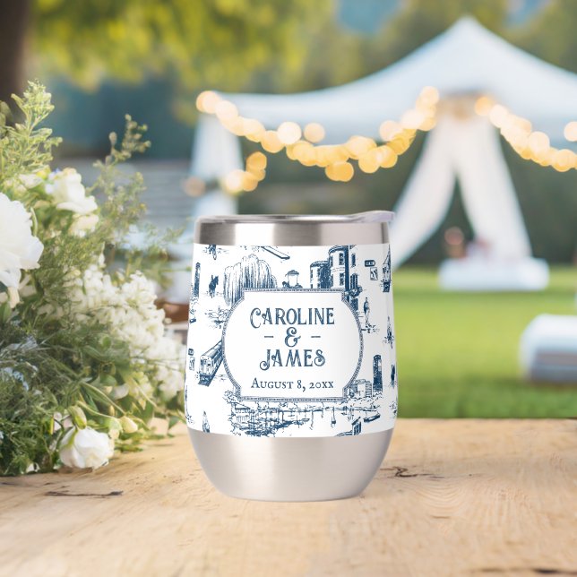 Boston Toile Navy Personalized Wedding Date (Wedding)