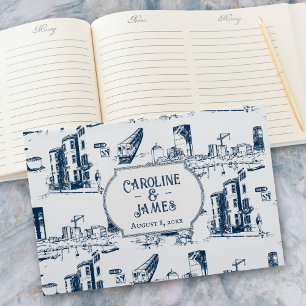 Boston Toile Navy Personalized Wedding Guest Book