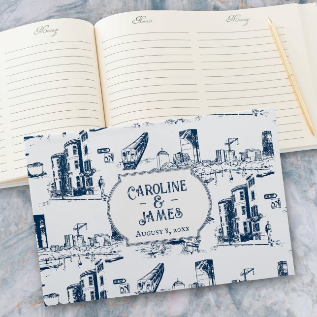 Boston Toile Navy Personalized Wedding Guest Book (Creator Uploaded)