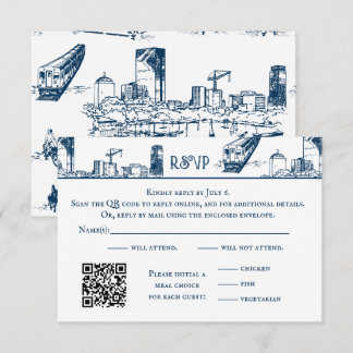 Boston Toile Navy RSVP Card