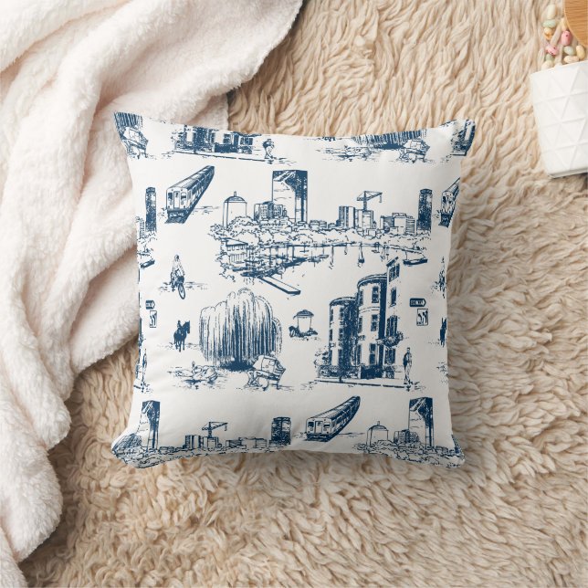 Boston Toile Navy Throw Pillow (Blanket)