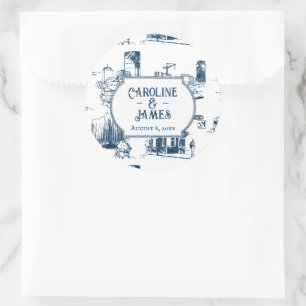 Boston Toile Navy Wedding Personalized 3" Sticker