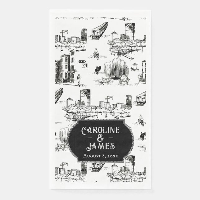 Boston Toile Personalized Wedding Paper Towels Napkin (Front)