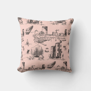 Boston Toile Pink and Black Throw Pillow
