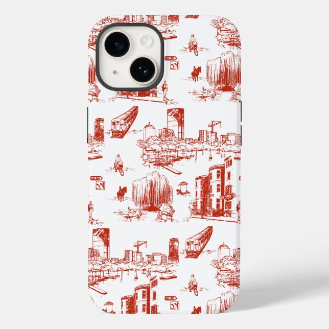Boston Toile Red and White Phone Case (Back)