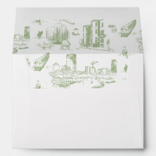 Boston Toile Sage Green Personalized Envelope