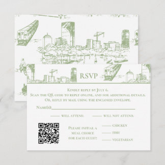 Boston Toile Sage Green RSVP Card