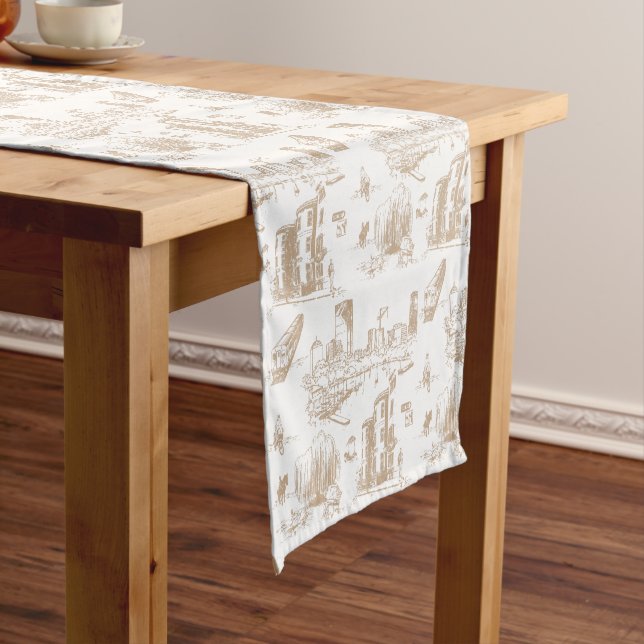 Boston Toile Tan and White Short Table Runner (In Situ)