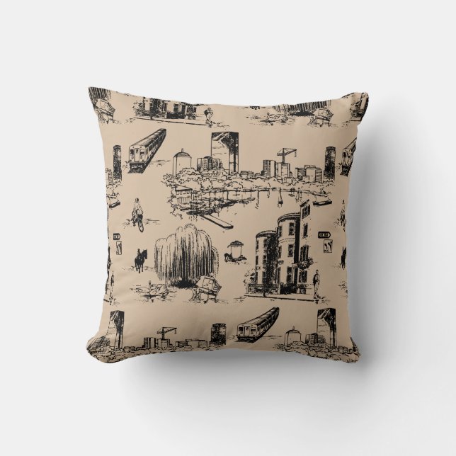 Boston Toile Throw Pillow (Front)