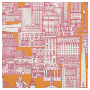 Boston toile viva magenta satsuma orange fabric
