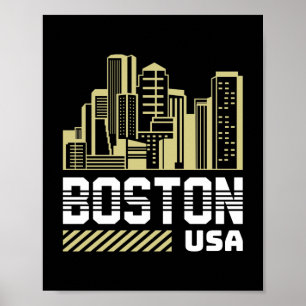 Boston USA Skyline Graphic   Modern Urban City Poster