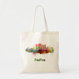 Boston V2 skyline in watercolor Tote Bag