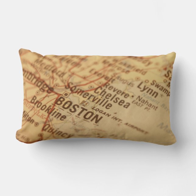 Boston Vintage Map Lumbar Pillow (Front)