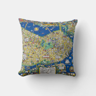 Boston vintage old city map USA america geography Throw Pillow